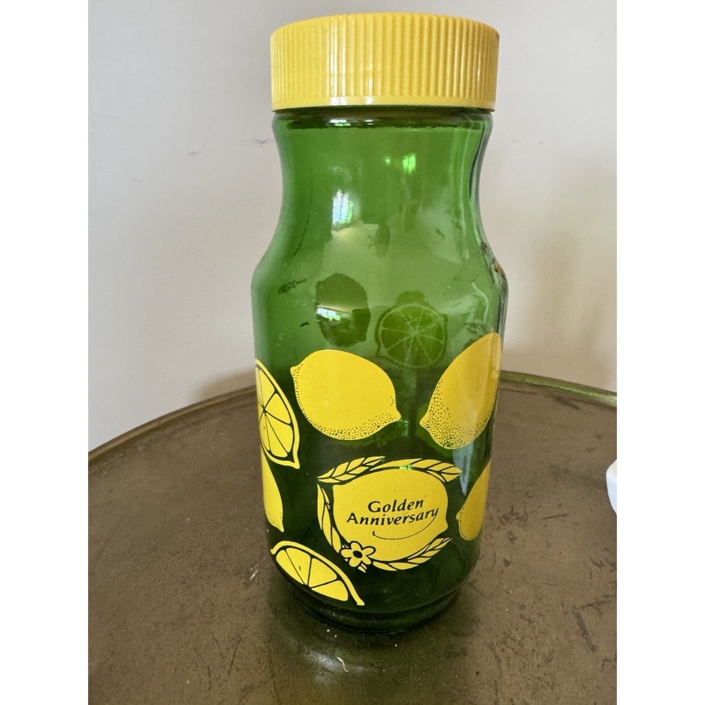 Green Yellow Lemonade Jar Pitcher Golden Anniversary Vintage Cute Lemons